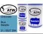 Preview: Chevrolet, Blue Metallic, 21 / 9527 38A: 500ml Lackdose + 500ml Klarlack + 250ml Härter - Set, von ATW Autoteile West.